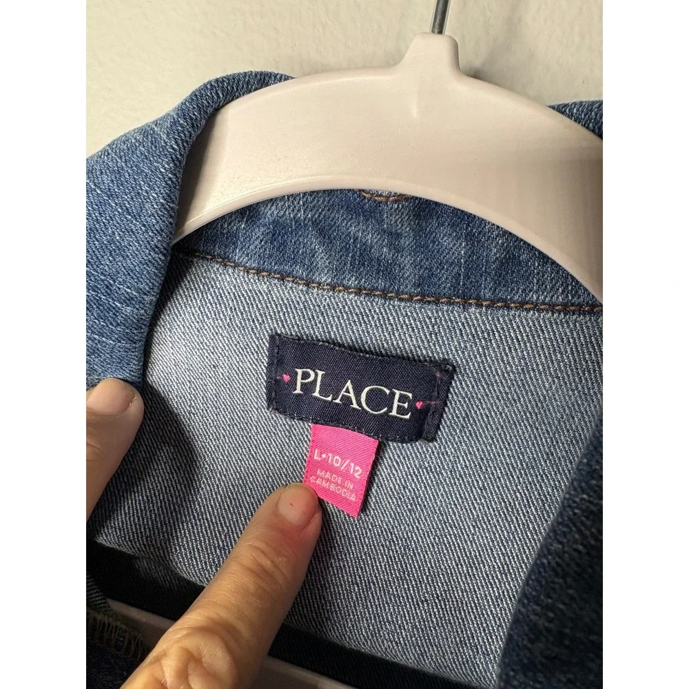 Childrens Place‎ Girls Denim Jacket Medium Wash Blue Heart Buttons Size L 10 12